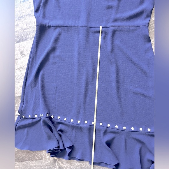 Beautiful Michael Kors navy dress with gold rivets, wavy skirt hem. Size XL NWT - Picture 3 of 6